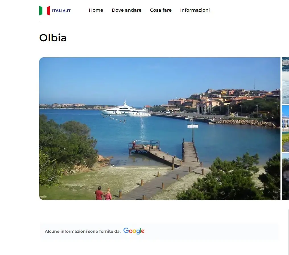 La scarna scheda dedicata a Olbia