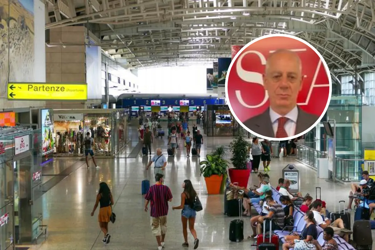 Sullo sfondo l'aeroporto di Cagliari. Nel cerchio Riccardo Kustermann
