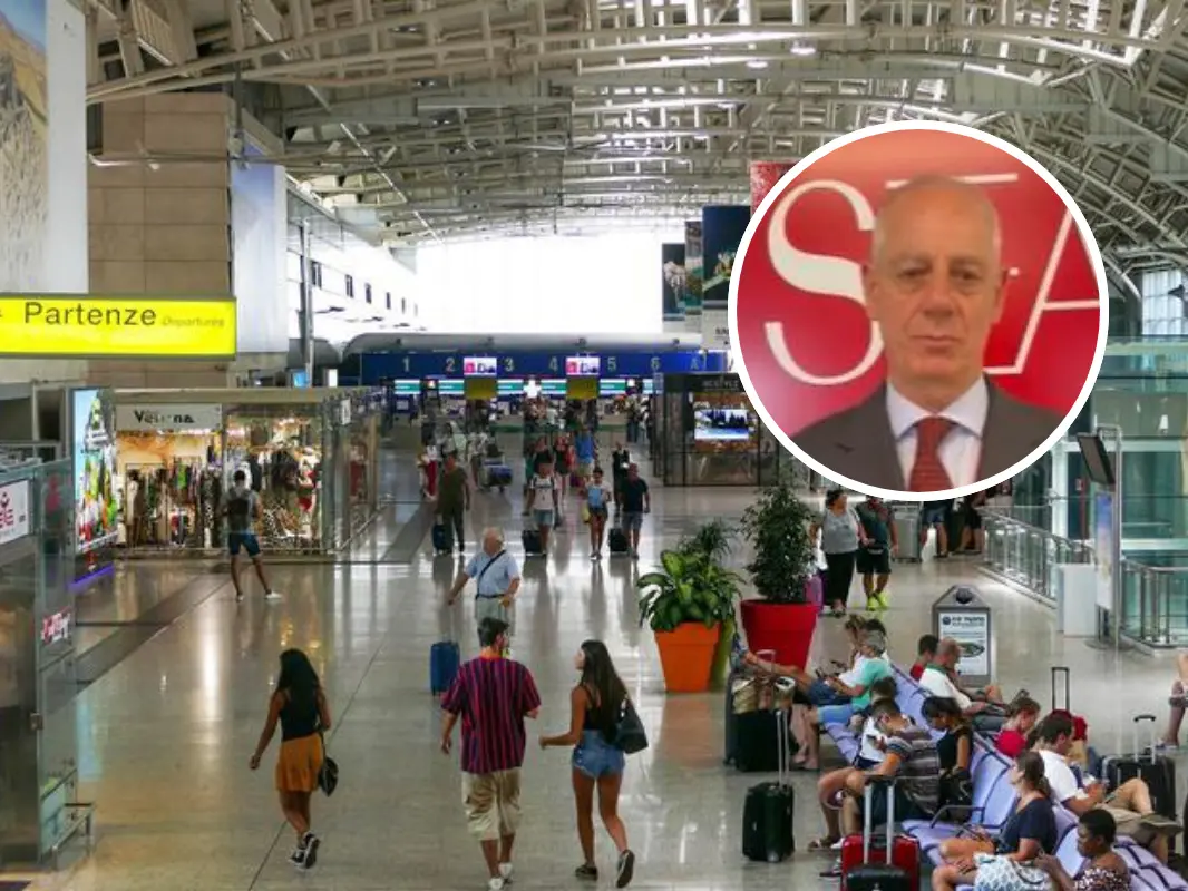 Goldene Ernennungen am Flughafen Cagliari: Das Gehalt des neuen Topmanagers wurde verdreifacht Sullo sfondo l'aeroporto di Cagliari. Nel cerchio Riccardo Kustermann