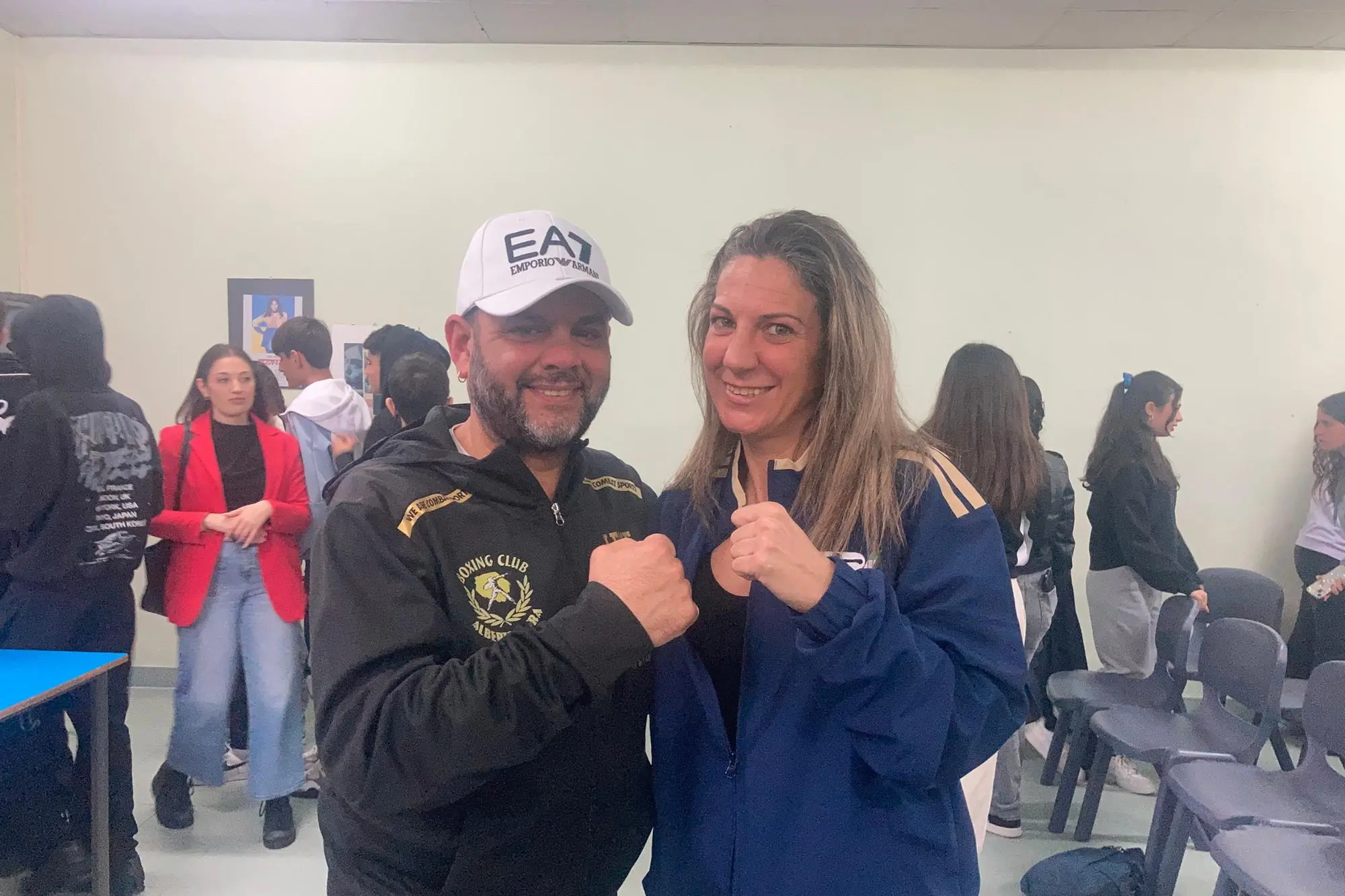 La campionessa di boxe Terry Gordini con il tecnico Tinteri (foto Pala)