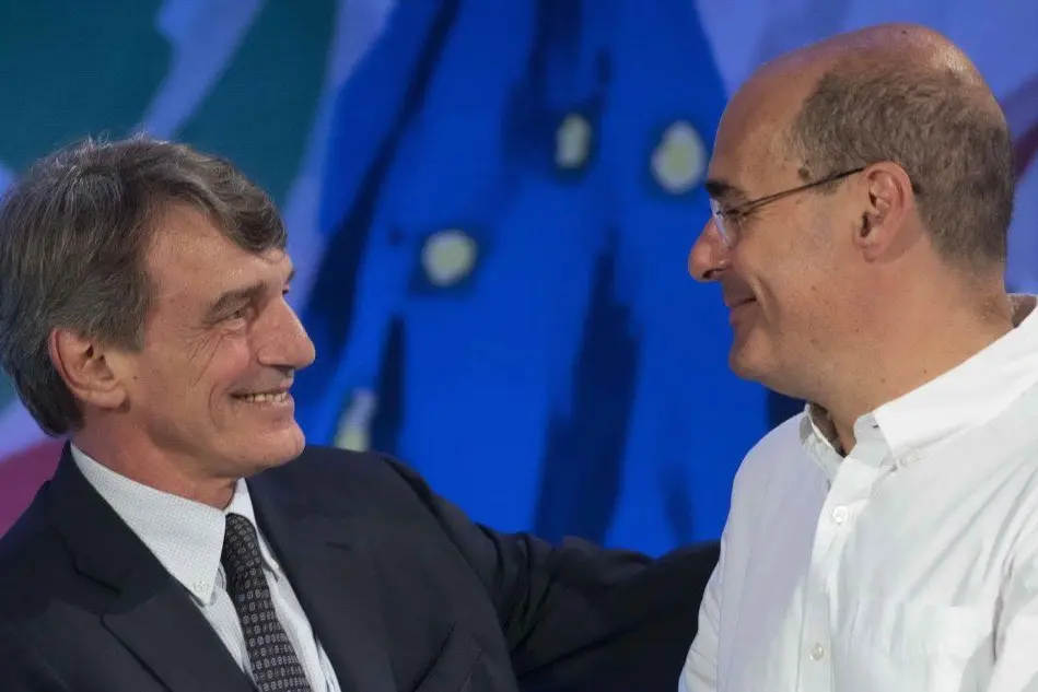Zingaretti con il presidente dell'Europarlamento David Sassoli (Ansa)