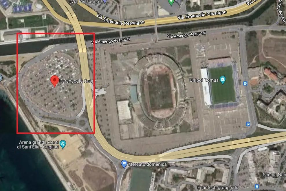 L'area su cui dovrebbe sorgere il nuovo palazzetto (Da Google maps)