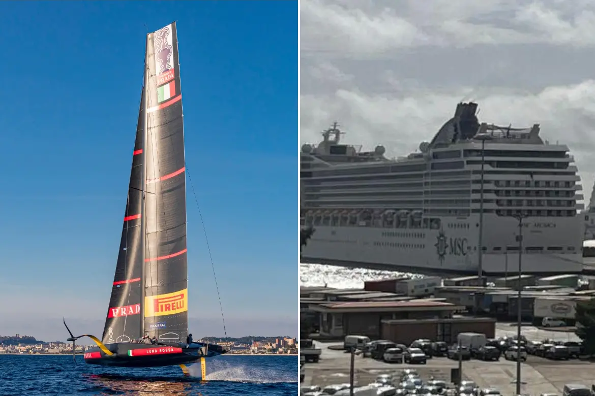 Luna Rossa e Msc Musica (Foto: Ansa e Cagliari Cruise Port)
