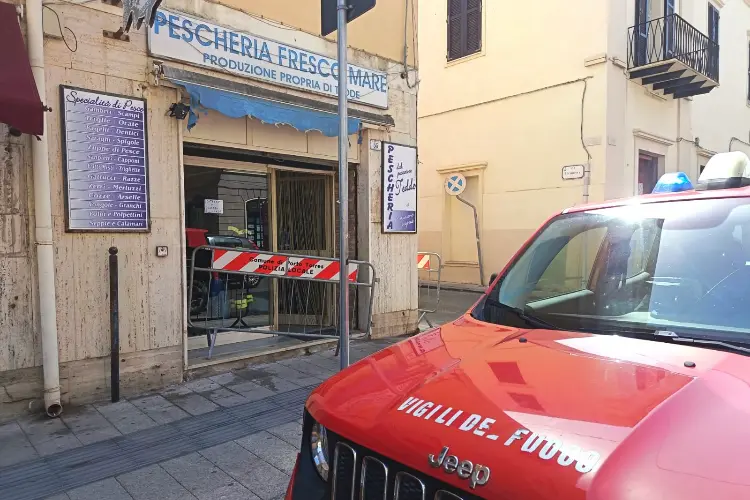 L'intervento dei vigili del fuoco nella palazzina (foto Pala)