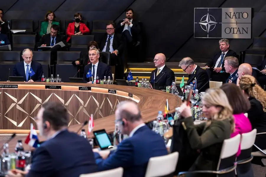 Il Segretario generale della NATO Jens Stoltenberg durante la riunione del Consiglio Atlantico presso la NATO a Bruxelles, 07 aprile 2022. ANSA/ANGELO CARCONI