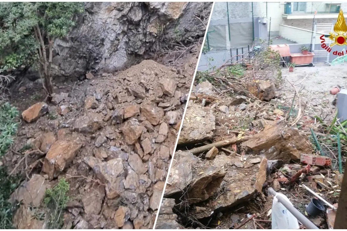 La frana di fango e sassi a Genova (foto Twitter)