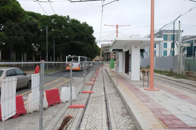 Il cantiere per la metropolitana leggera in via Dante a Cagliari (foto Ungari)