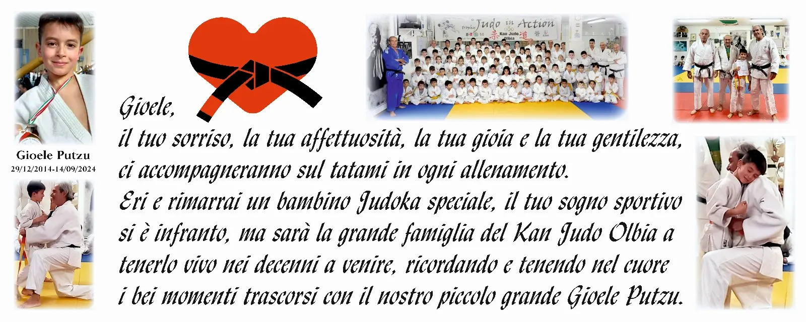 Lo striscione della Kan Judo Olbia per Gioele Putzu (foto concessa)