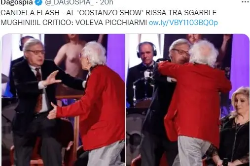 Il tweet di Dagospia sulla rissa tra Sgarbi e Mughini al Maurizio Costanzo show