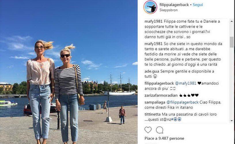 Il post su Instagram e la risposta di Filippa Lagerback