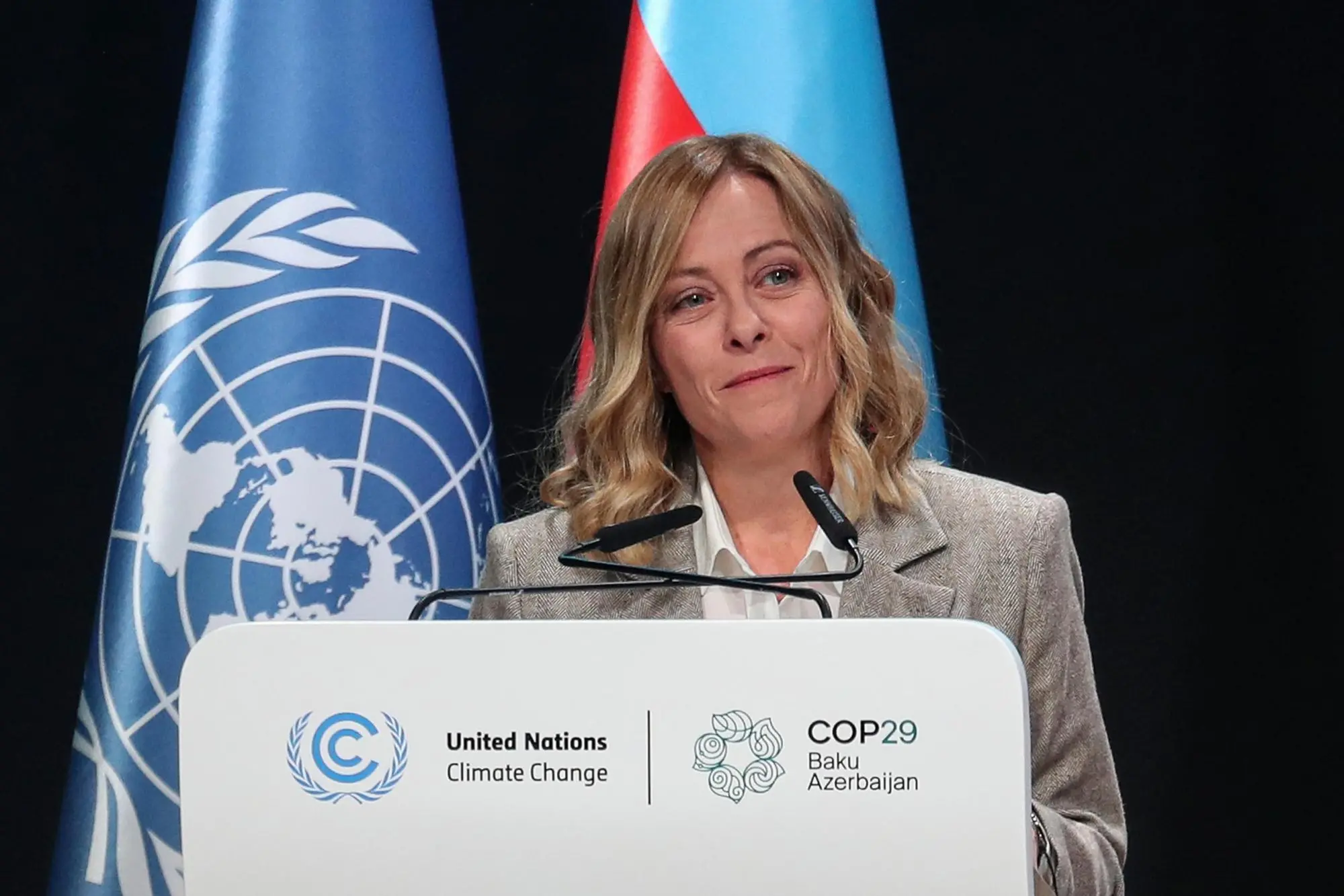 Giorgia Meloni alla Cop29 di Baku (Ansa-Epa)