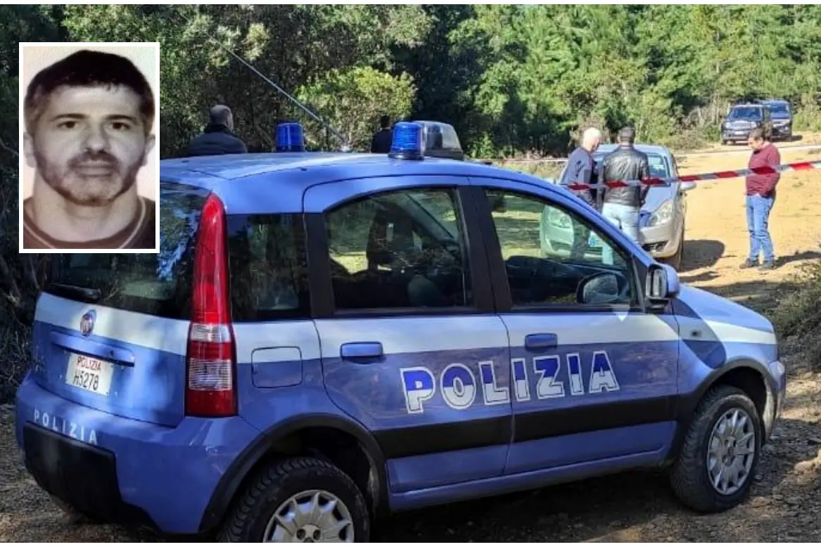La Opel grigia di Sandro Arzu ritrovata a Monte Idolo (foto Secci), nel riquadro il pregiudicato (Archivio L'Unione Sarda)