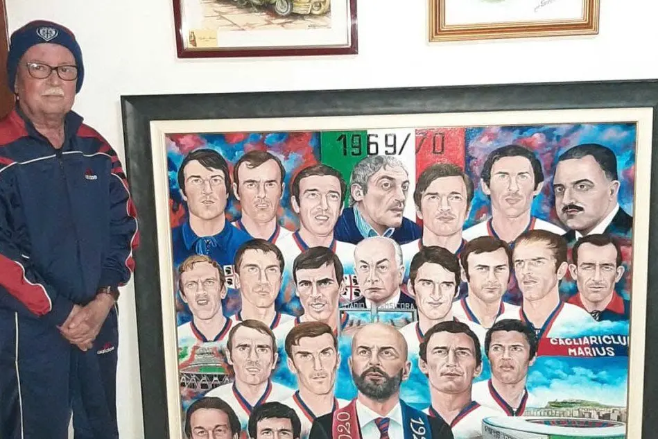 Tigellio Manni con il suo quadro (Foto A.Serreli)