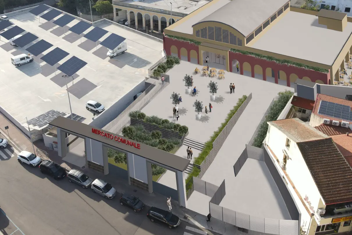 Il rendering del nuovo mercato civico di via Mazzini (foto Guarna)