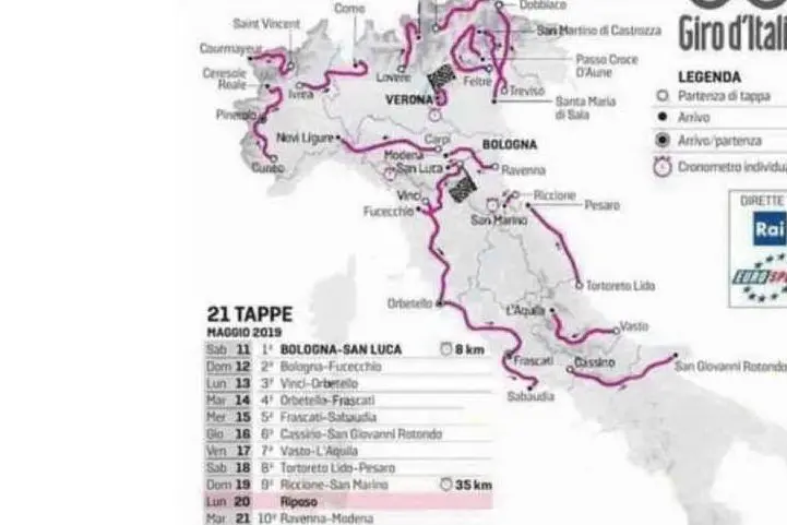 Le tappe del Giro d'Italia (foto da Facebook)