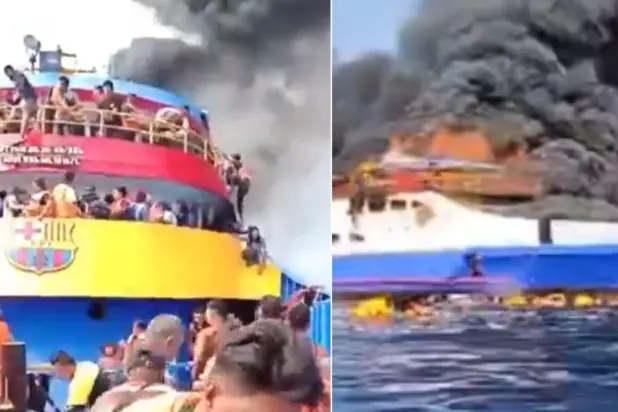 Incendio nave in Indonesia (Frame video Telegram)