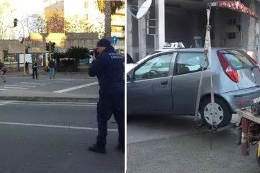 A sinistra il punto in cui è avvenuto l'incidente, a destra l'auto dell'assessore Efisio Sanna