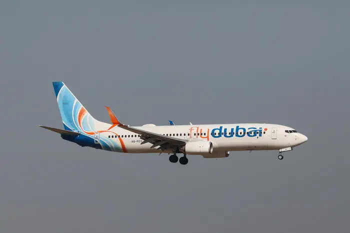 epa08854485 An aircraft of the UAE company flydubai lands at the Ben Gurion International Airport, near Tel Aviv, Israel, 01 December 2020. Media report that thousands of Israelis have already visited Dubai for vaccation purposes. EPA/ABIR SULTAN