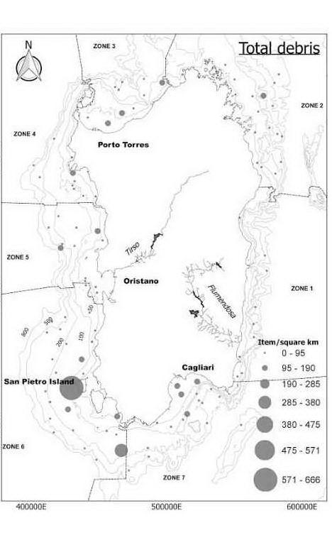La mappa con la distribuzione dei rifiuti attorno all'Isola