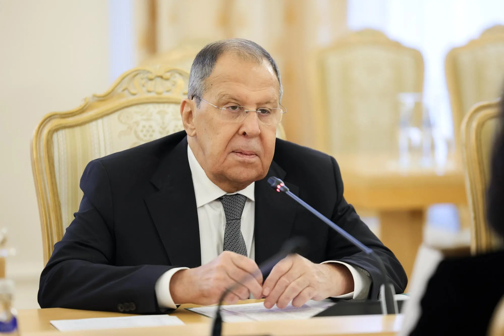 epa12486149 A handout photo made available by the Russian Foreign Ministry Press Service shows Russian Foreign Minister Sergei Lavrov during his meeting with North Korean Foreign Minister Choe Son Hui (not pictured) in Moscow, Russia 27 October 2025. EPA/RUSSIAN FOREIGN MINISTRY PRESS SERVICE HANDOUT MANDATORY CREDITHANDOUT EDITORIAL USE ONLY/NO SALES