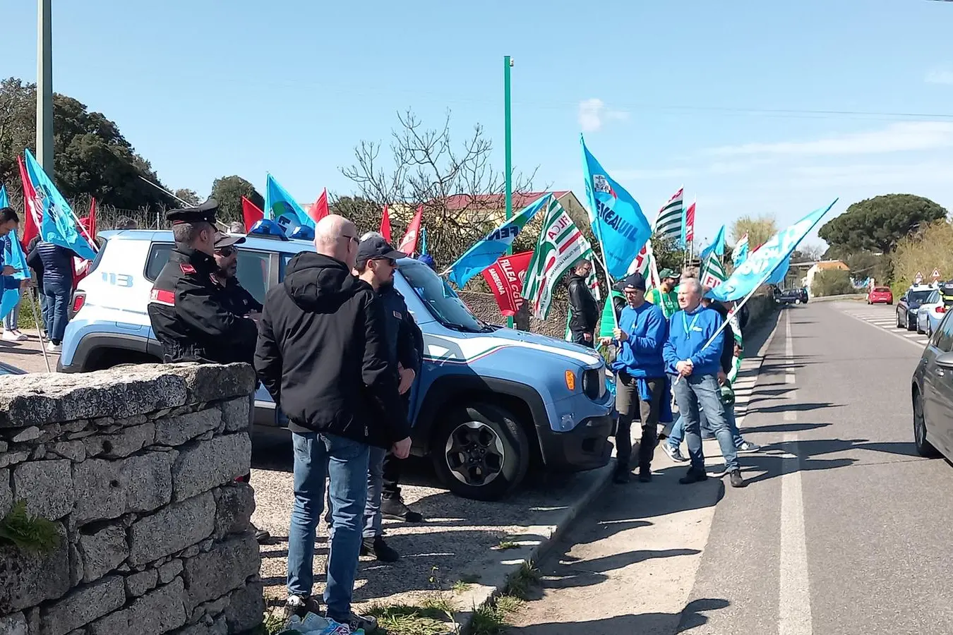 La protesta dei lavoratori a Calangianus (foto Busia)