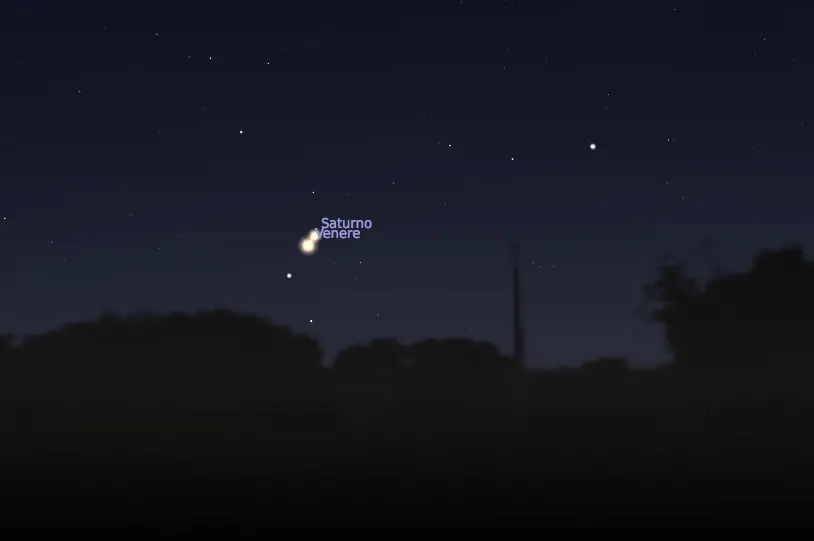 La congiunzione fra Venere e Saturno di domenica (foto Floris)