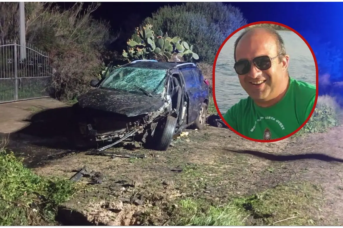 L'incidente alle porte di Narbolia, a destra Albino Flore (foto Pinna/Facebook)