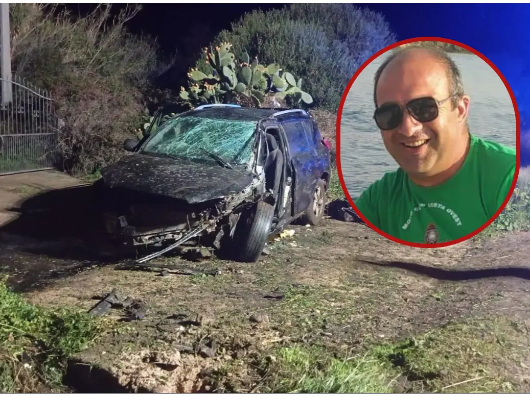 L'incidente alle porte di Narbolia, a destra Albino Flore (foto Pinna/Facebook)