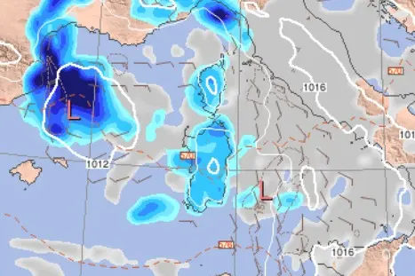 La perturbazione in arrivo in Sardegna nella giornata di domenica