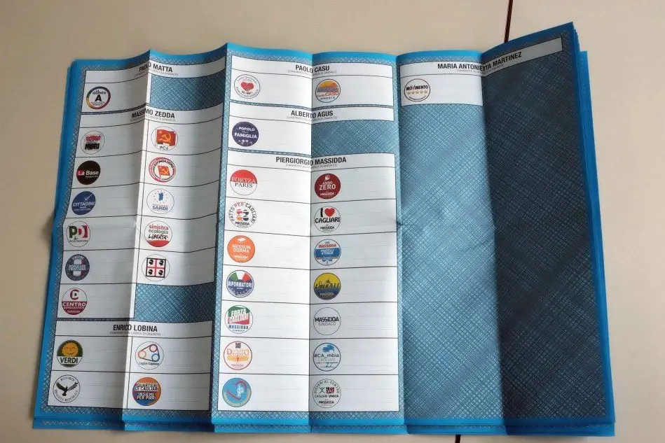 La scheda elettorale per le elezioni al Comune di Cagliari
