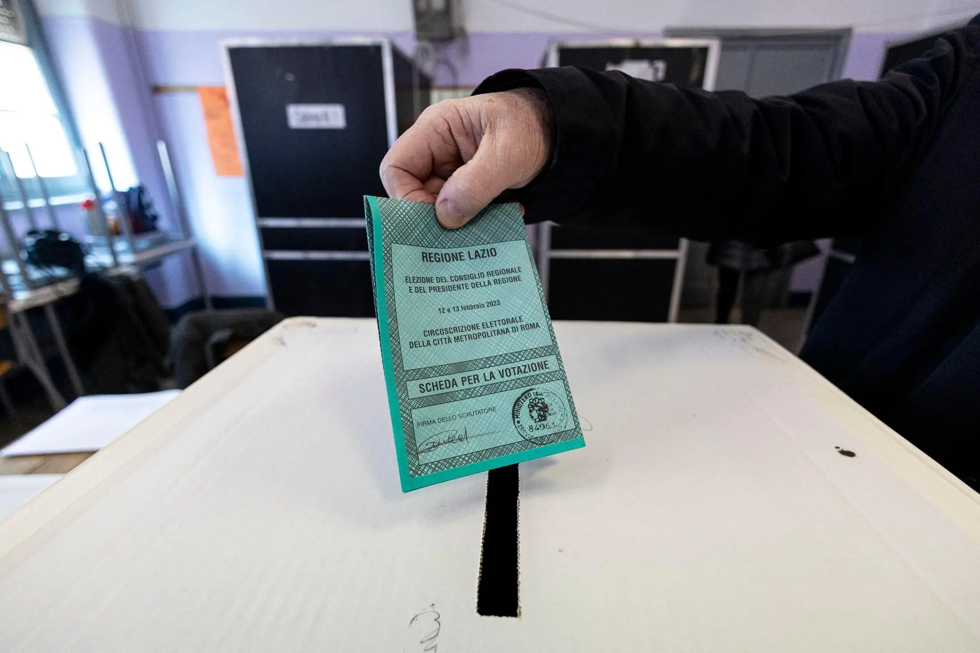 An interior view of a polling station during the regional elections, in Rome, Italy, 12 February 2023. On 12 and 13 February, the citizens of Lombardy and Lazio vote for the renewal of the regional councils and choose the new presidents of the region. ANSA/MASSIMO PERCOSSI