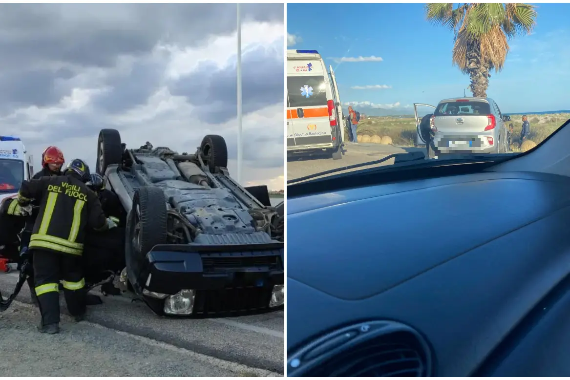Le due auto coinvolte (foto Vigili del fuoco e foto Serreli)