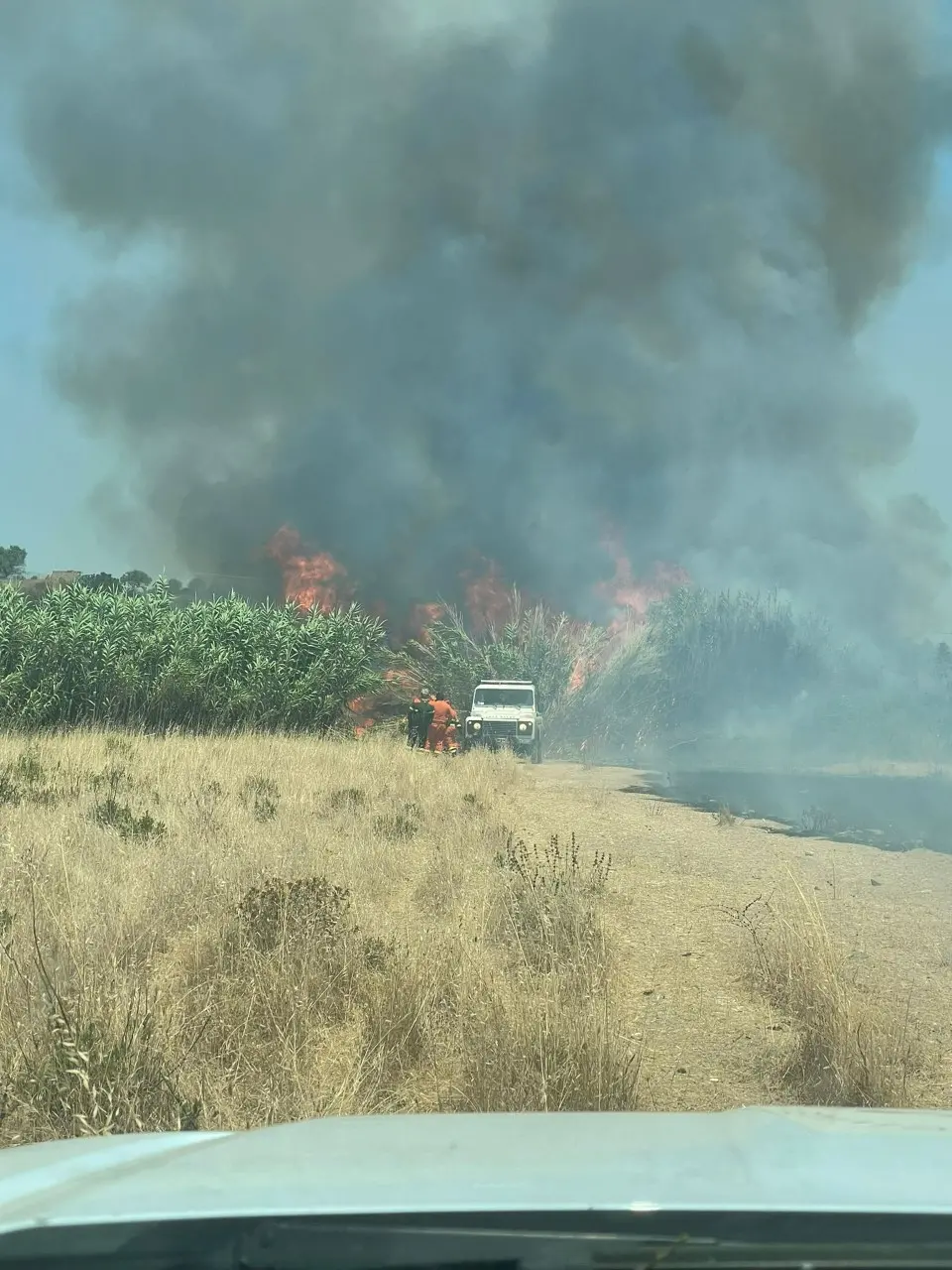 L'incendio tra Soleminis e Settimo, le fiamme hanno ridotto in cenere sette ettari di terreno (L'Unione Sarda - Antonio Serreli)