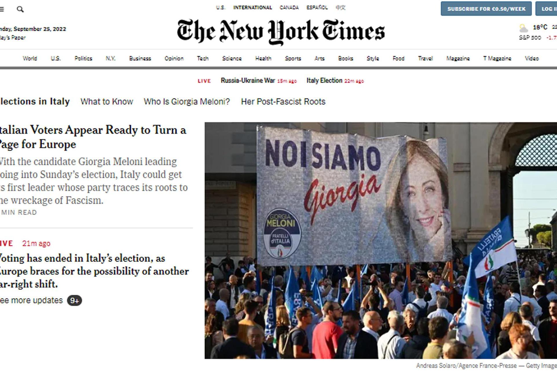 "Con i risultati del voto in Italia, l'Europa si prepara ad un altro spostamento a destra", scrive il New York Times