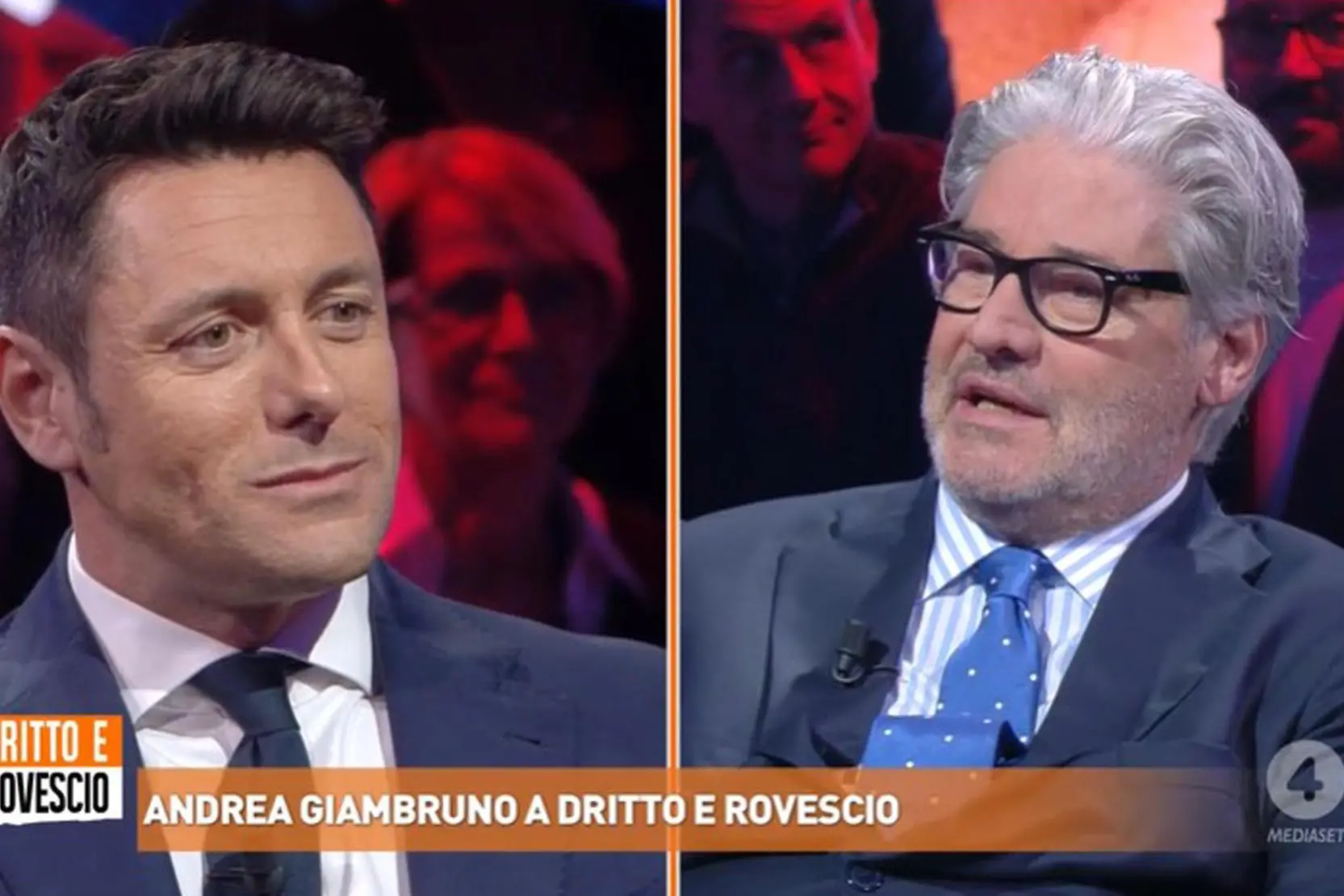 Andrea Giambruno ospite della trasmissione Dritto e Rovescio su Rete4 (Ansa)