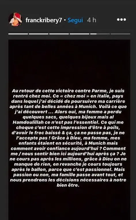 La story su Instagram di Franck Ribery