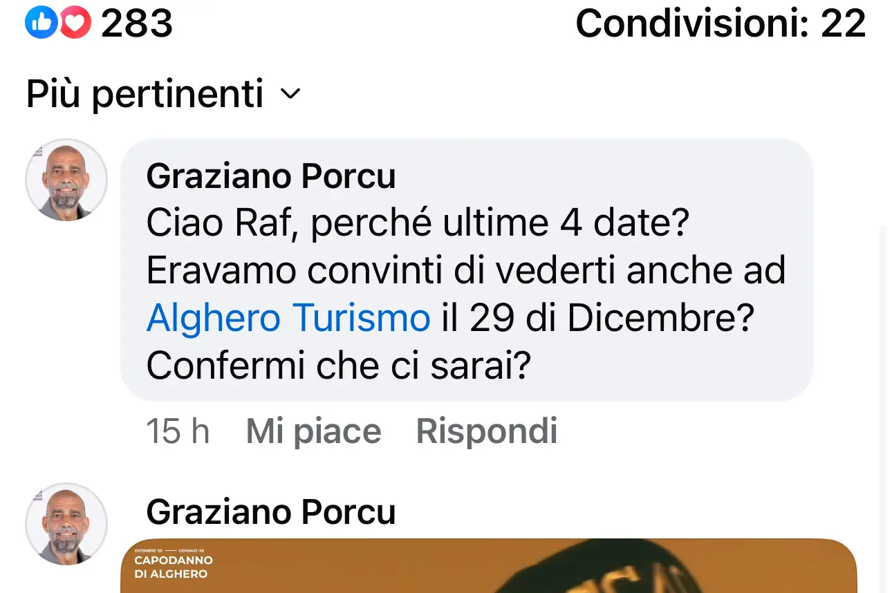 Il messaggio ironico del presidente della Fondazione sulla pagina social di Raf