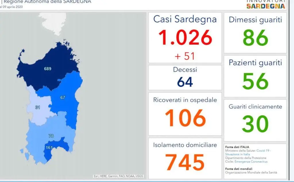 La situazione in Sardegna (Fonte: Ras)