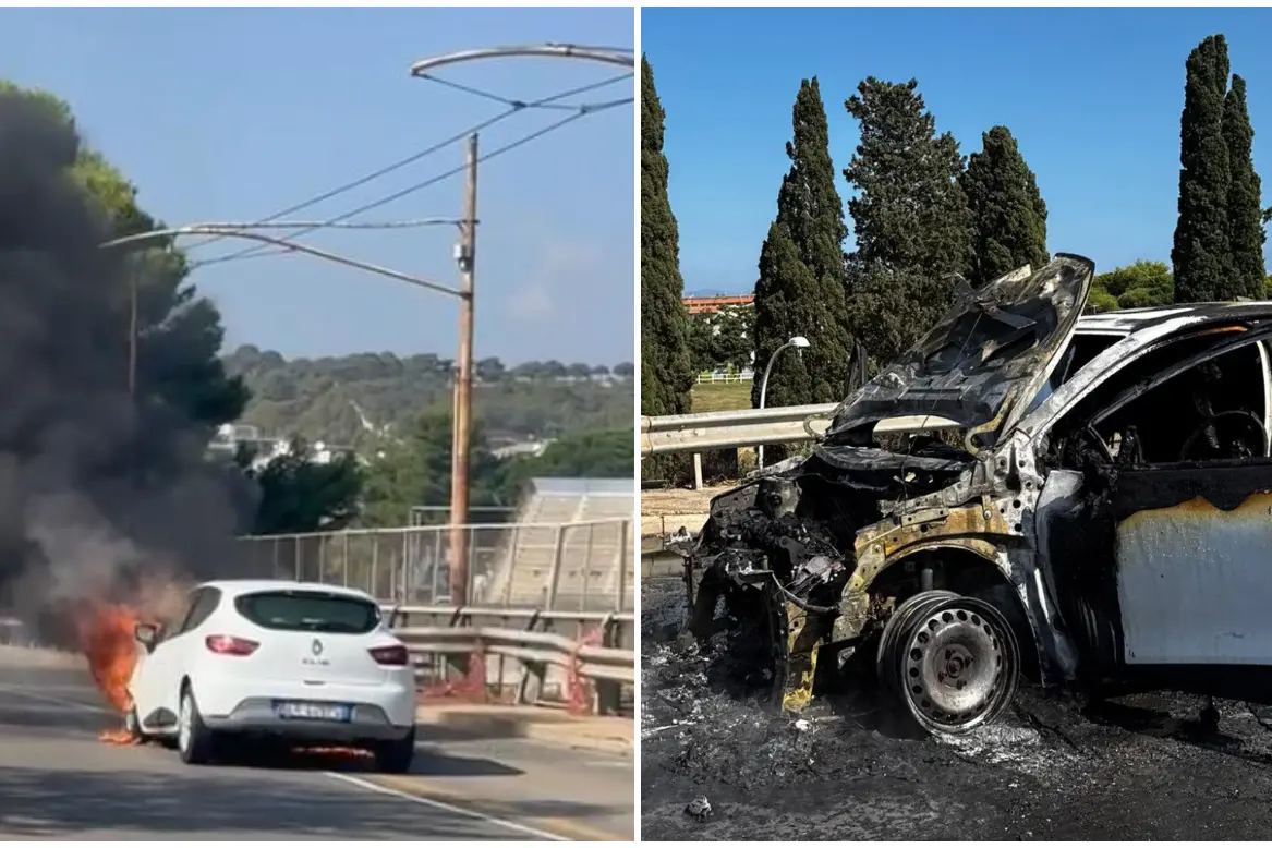 L'auto in fiamme
