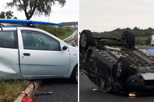 Le due auto coinvolte nell'incidente sulla Olbia-Sassari (foto Vigili del fuoco)