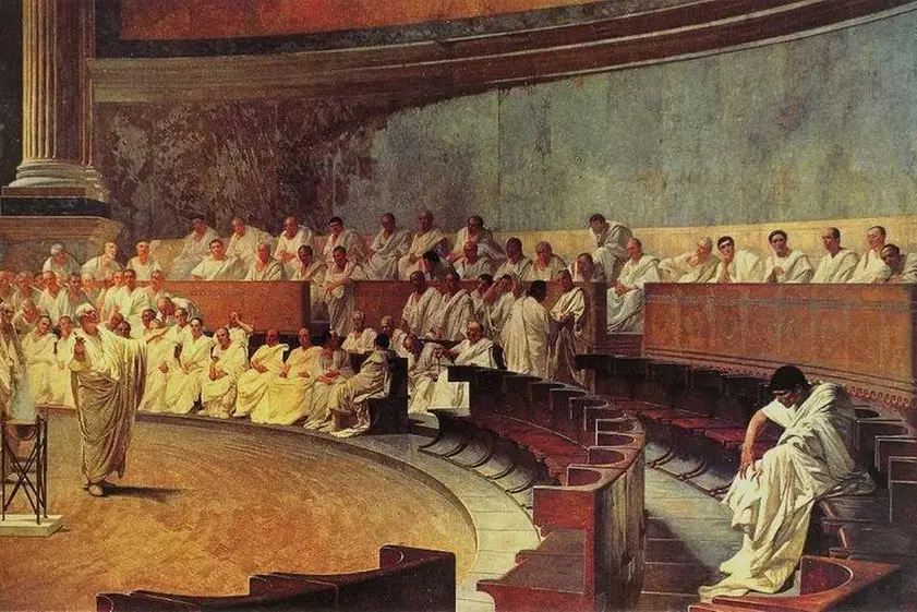 Cicerone denuncia Catilina, quadro di Cesare Maccari conservato a Palazzo Madama (archivio Us)