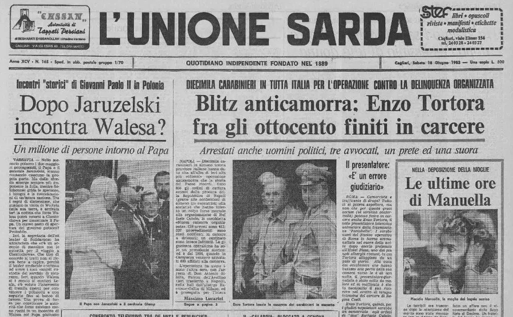 L'Unione Sarda del 18 giugno 1983, all'indomani dell'arresto