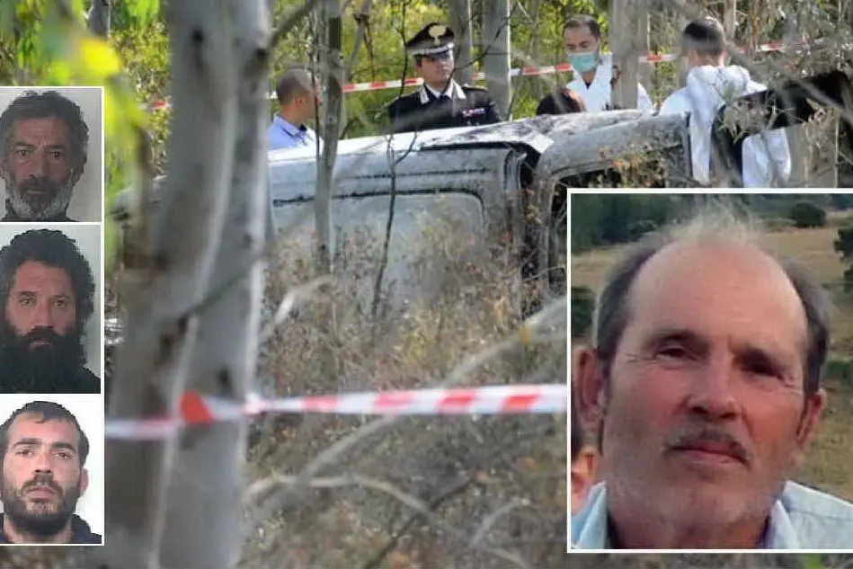 A sinistra i tre arrestati (dall'alto in basso Lorenzo Contu, Graziano Congiu e Stefano Murru), a destra Antonio Murranca