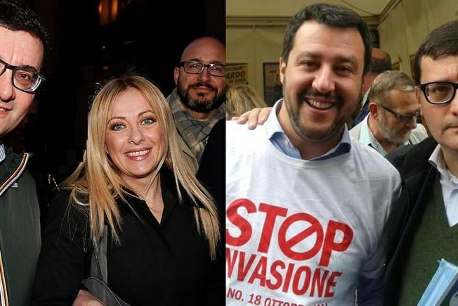 Roberto Jonghi Lavarini con Giorgia Meloni e Matteo Salvini (foto Facebook via Ansa)