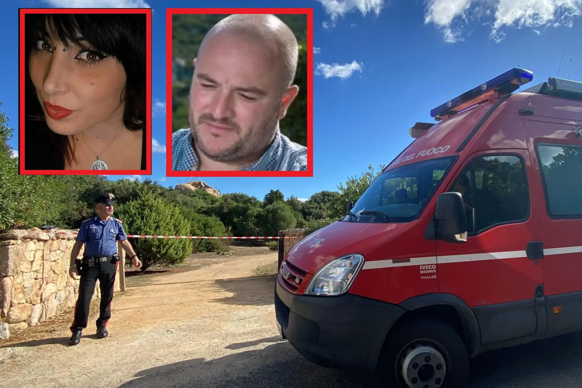 Il luogo del delitto e nei riquadri Cinzia Pinna (la vittima) e Emanuele Ragnedda (il reo confesso)