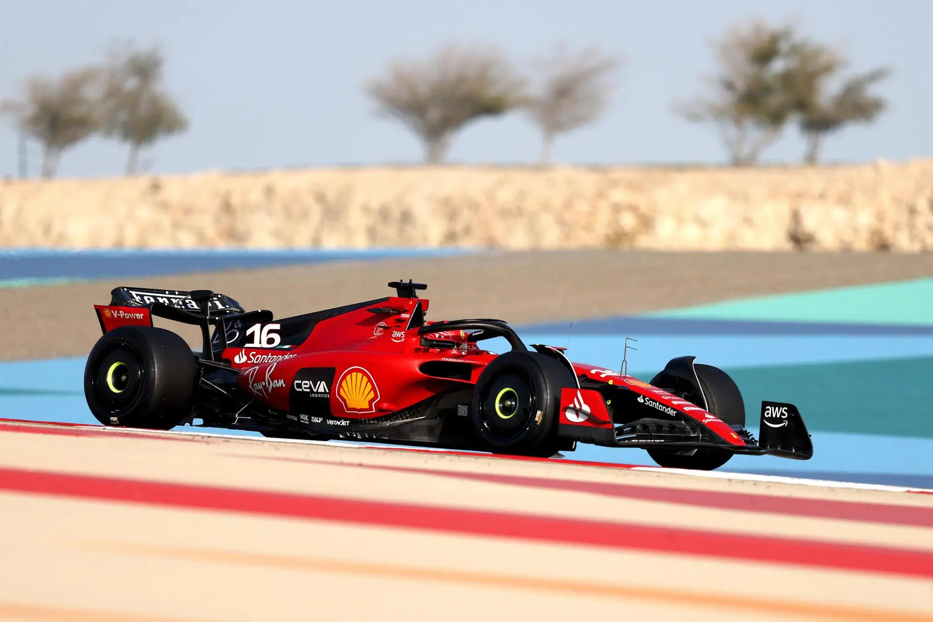 epa10485585 Monaco's Formula One driver Charles Leclerc of Scuderia Ferrari in action during the pre-season test sessions at the Sakhir circuit near Manama, Bahrain, 23 February 2023. EPA/ALI HAIDER