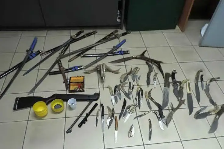 I coltelli e la carabina sequestrati in casa di Rais