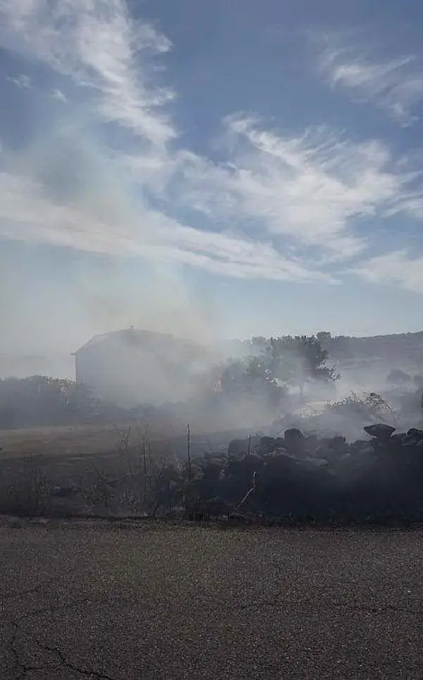 Incendio all'ingresso di Milis, paura in paese (foto inviata da Antonietta Tanda)