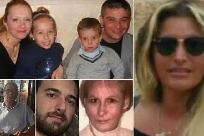 Le vittime. Dall'alto in senso orario: la famiglia Guida, Edy Laiola, Pina Aprea, Marco e Giacomo Cuccurullo