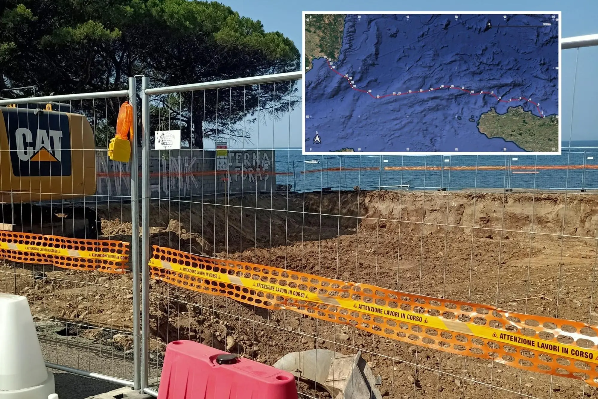 lavori a Terra Mala e il tracciato del Tyrrhenian Link